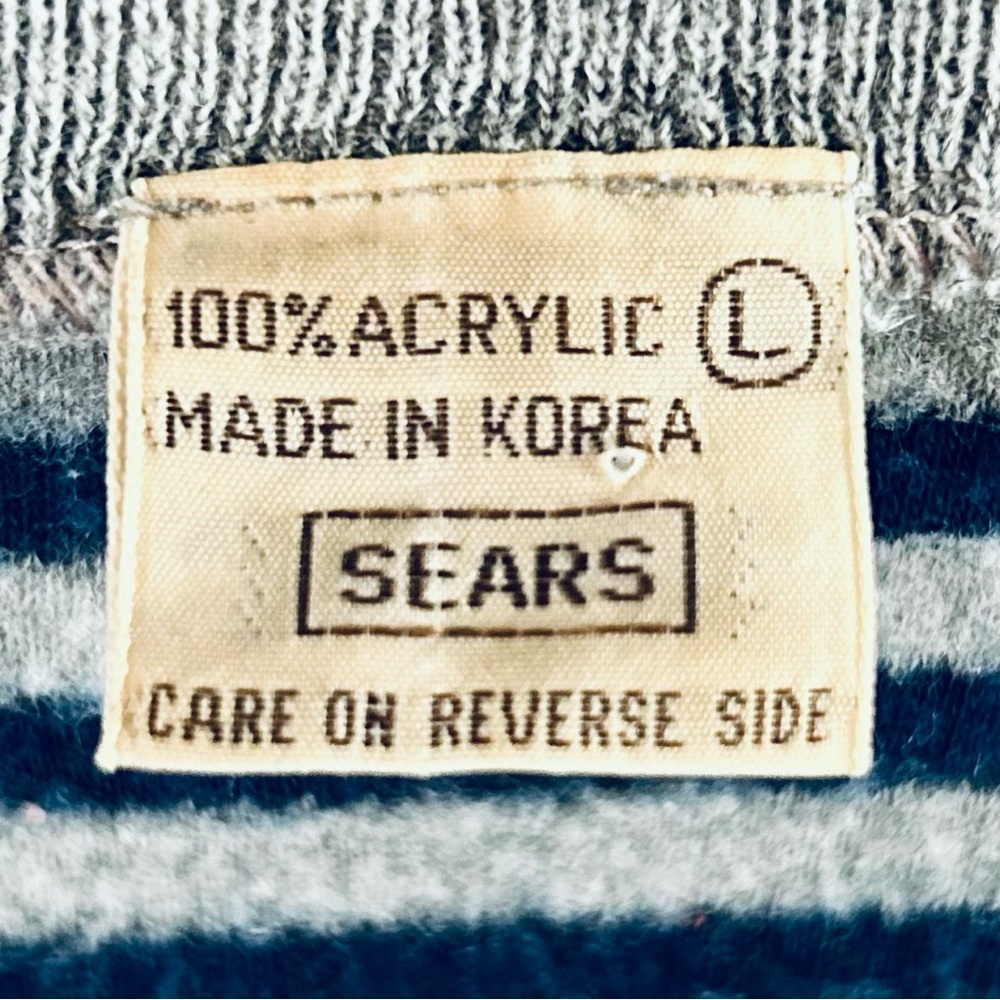 Sears Stranger Things Nancy Vibe Vintage 1980s Navy Gray Striped  Sweater sz L M - Picture 9 of 11